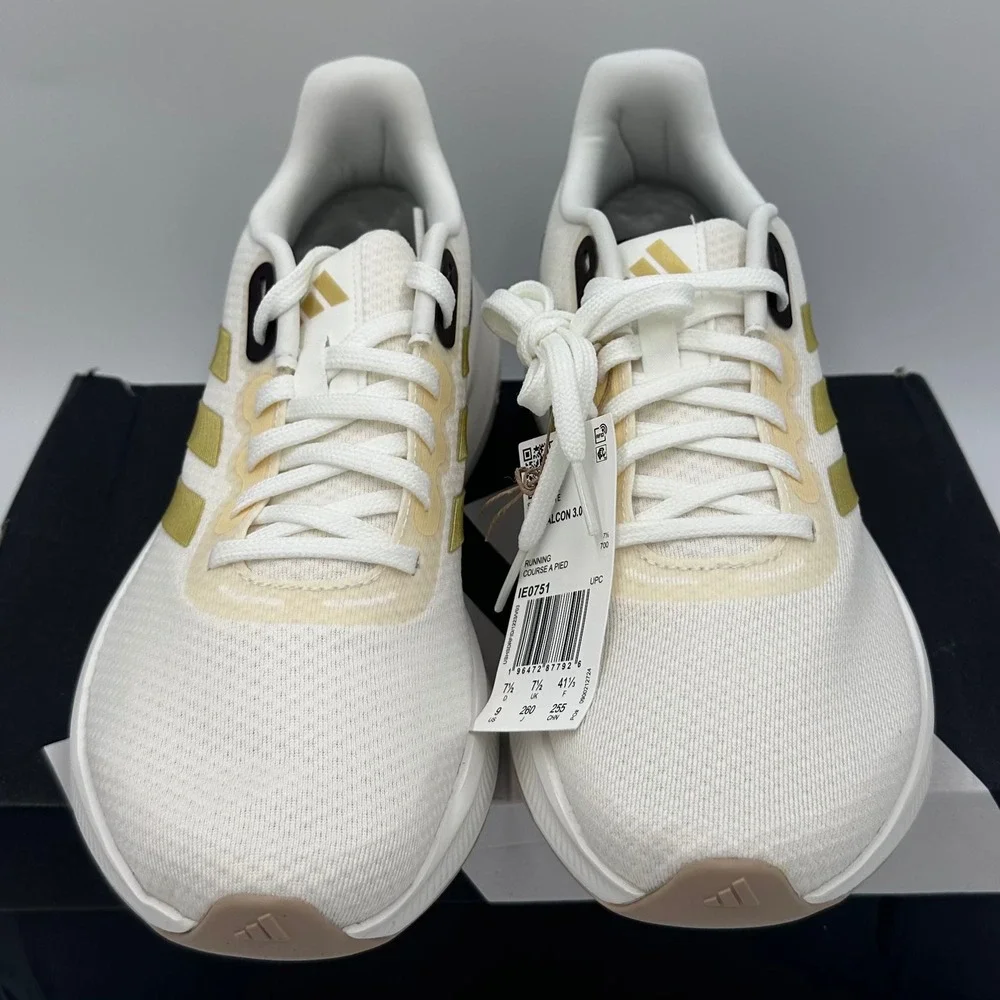 Adidas Runfalcon 3.0 W Womens 9 White Gold Leopard Print Running Shoes NEW